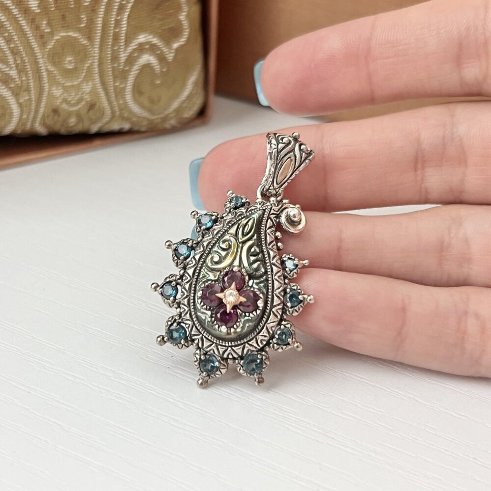 Barbara Bixby Sterling Silver Garnet and Topaz Gemstone Paisley Enhancer - Picture 5 of 5